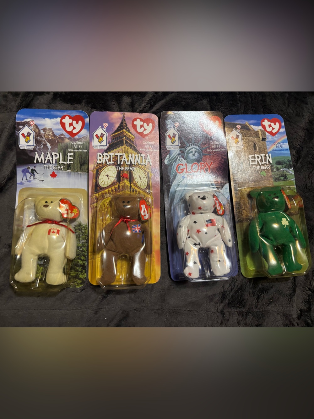 Ty Beanie Bears Set — Green, White, Brown & Cream Collectible Pack